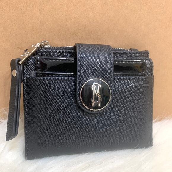 STEVE MADDEN Black Cross Grain Vegan Leather JADYN Bifold Wallet w/ ID Card Case - Picture 2 of 13